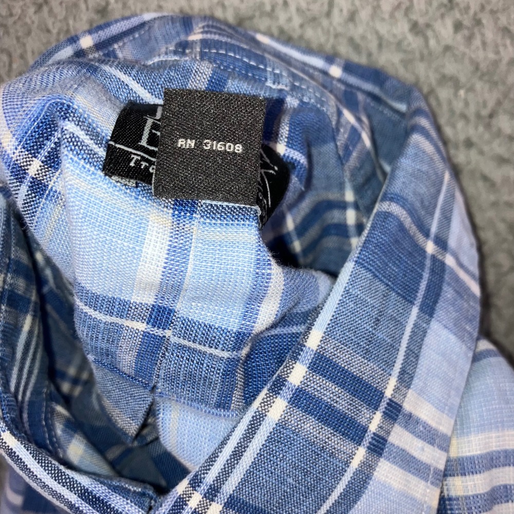 JOS A BANK Traveler's Collection Linen Button‎ Down Plaid Shirt Men Large - Picture 7 of 9